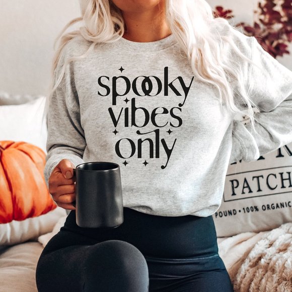 Tops - Spooky Vibes Only Sweatshirt - Ash Grey- Halloween Sweatshirt